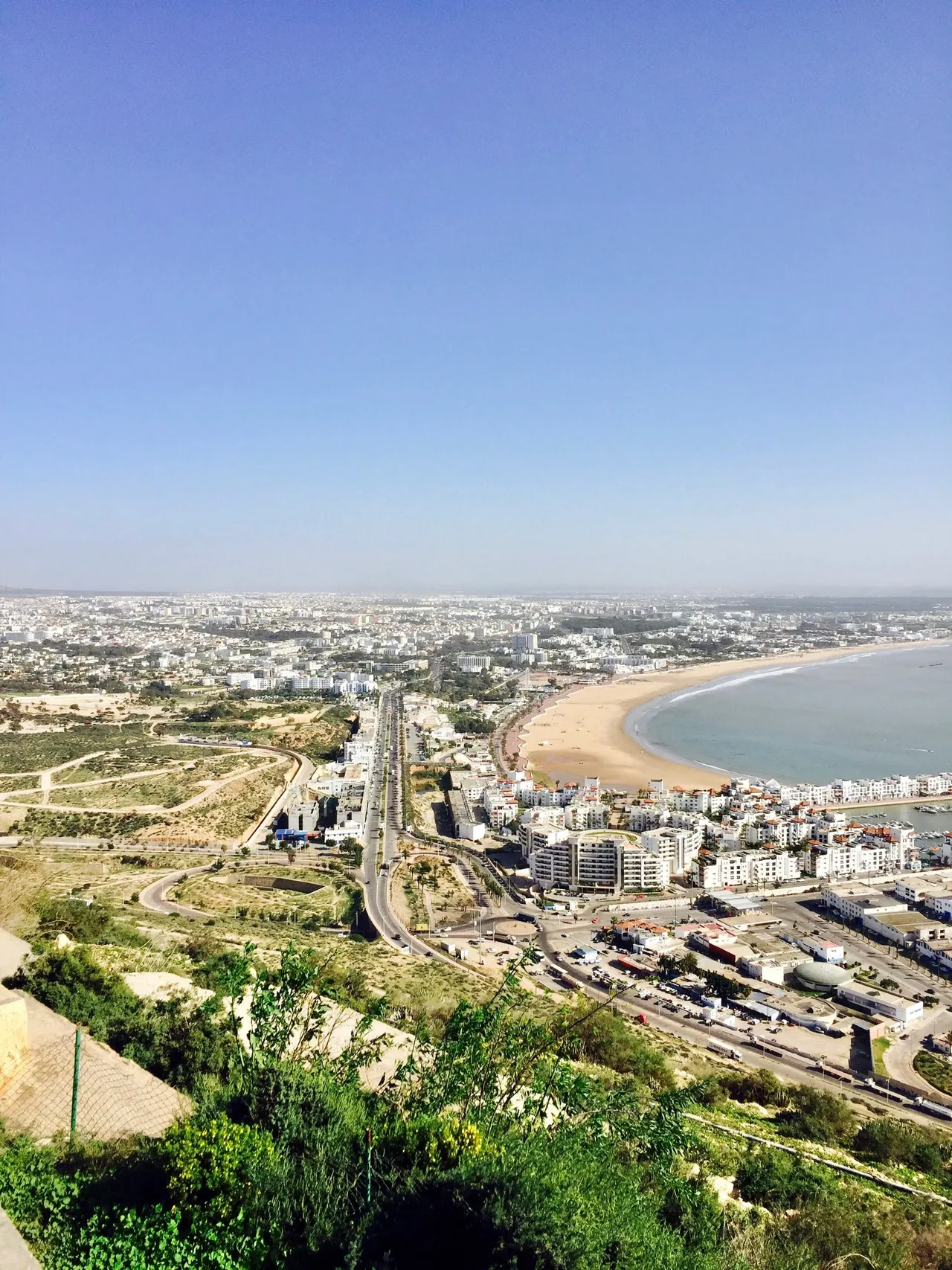 Aerial view of Agadir city buildings and roads