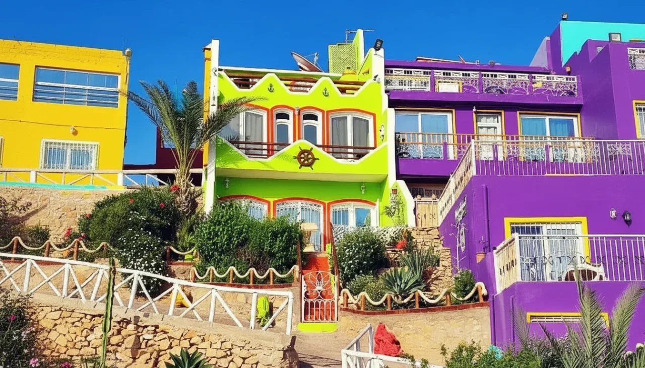 Maisons colorées du village d'Aghroud au Maroc