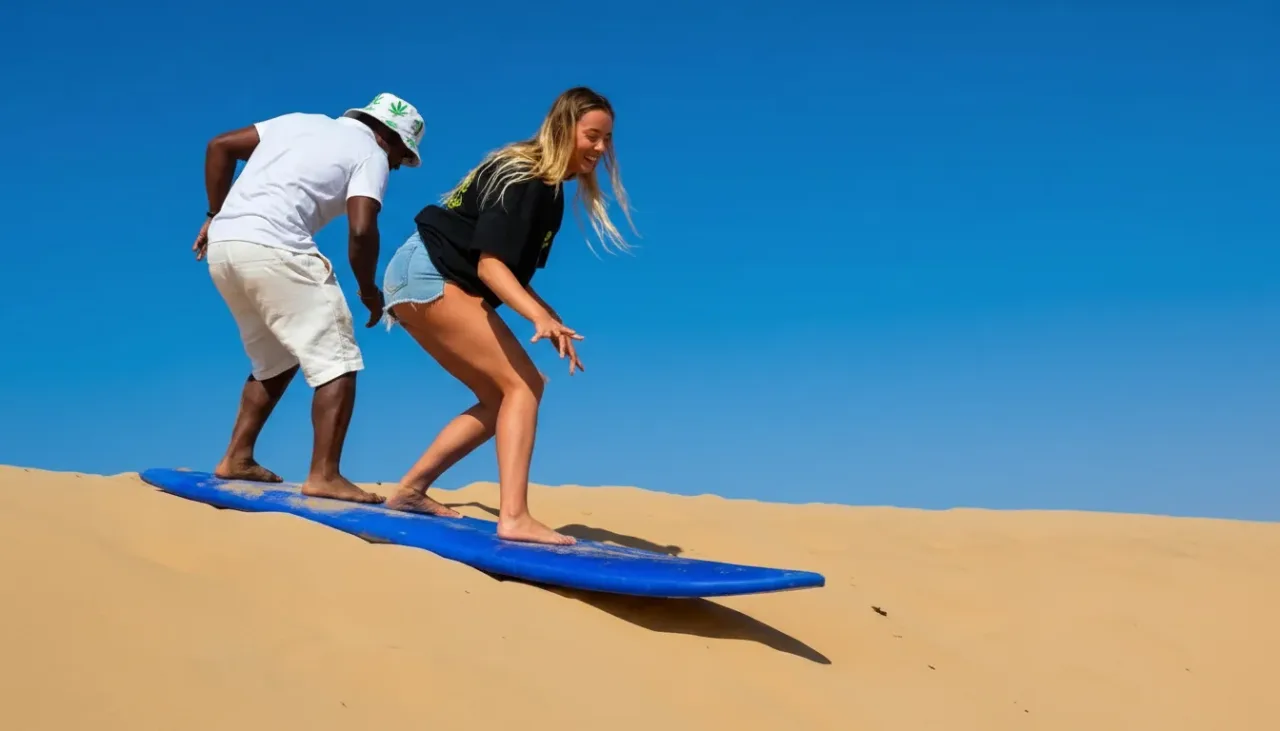 Beautiful golden sand dunes under a bright blue Moroccan sky