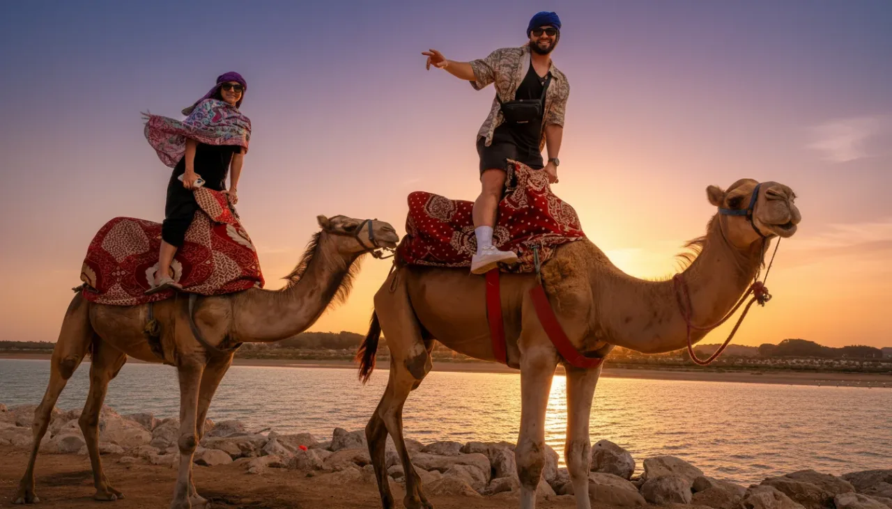 Balade à dos de chameau au coucher du soleil avec BBQ à Agadir