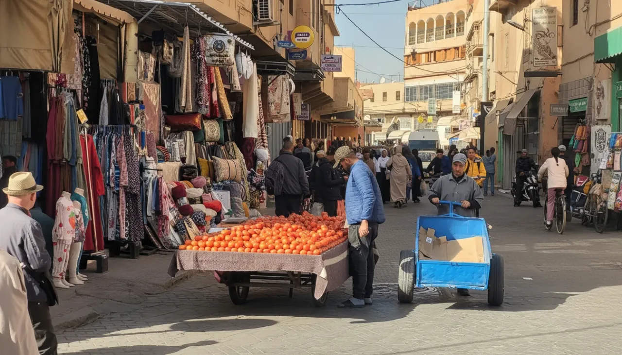 Souk artisanal de Taroudant avec tapis et épices