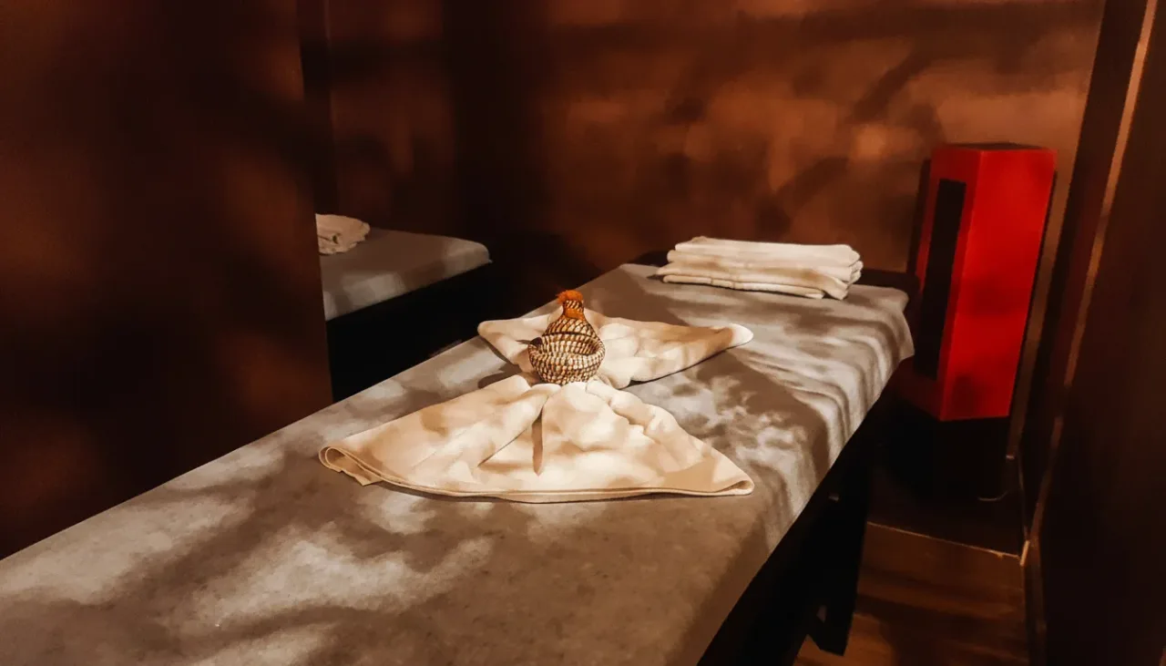 Moroccan mint tea served on a silver tray after a spa session