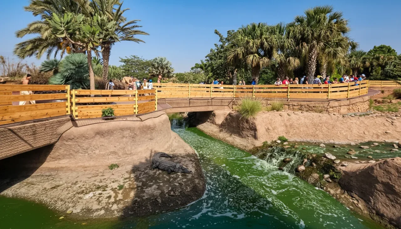 Large Nile crocodile basking in the sun at Crocopark Agadir
