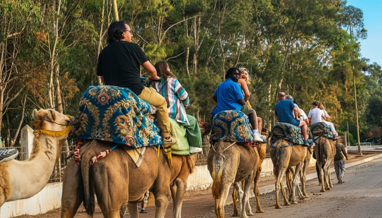 Camels lined up for an evening ride near Kasbah Souss in Agadir