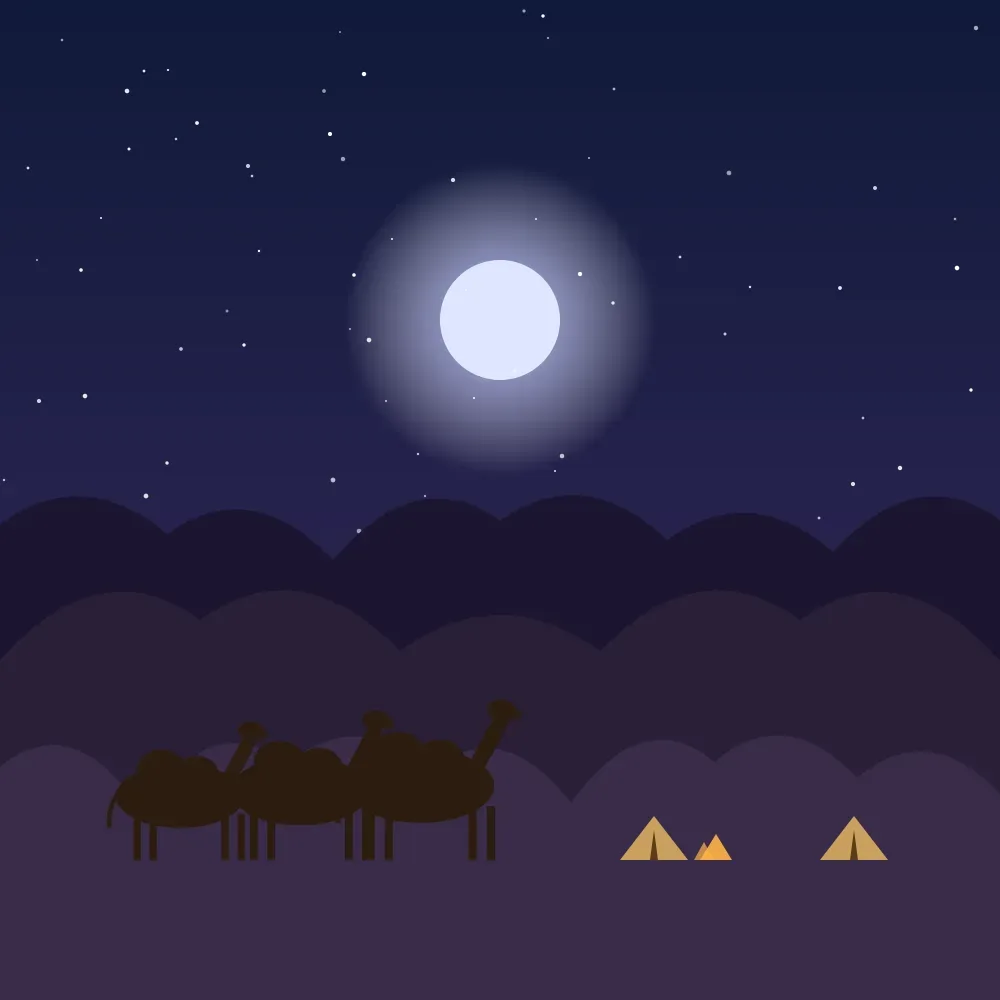 Desert camp with campfire beneath the stars