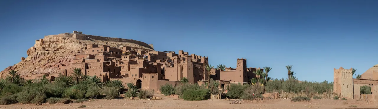 Ancient mud-brick kasbah in a desert landscape